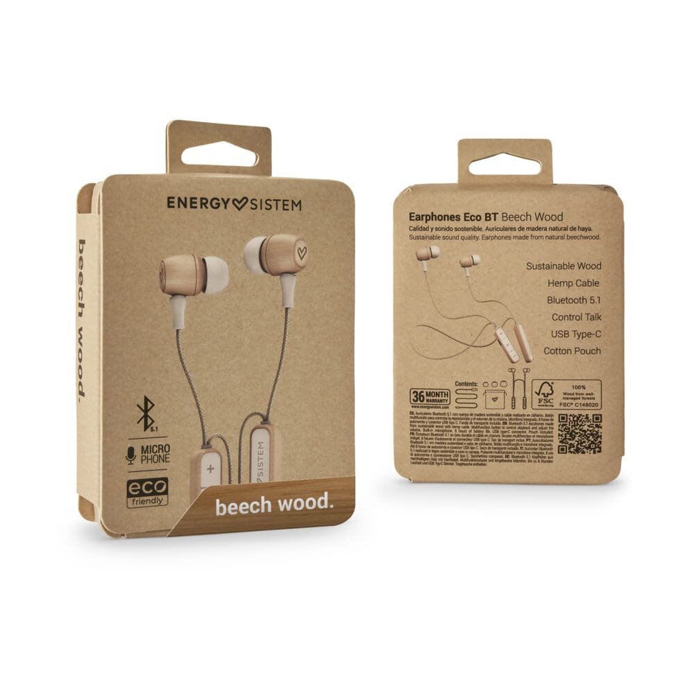 Audífonos Energy Sistem Eco Bluetooth Con Cable Madera De Haya - Imagen 6