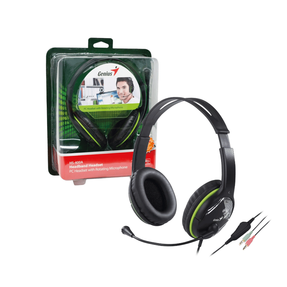 Audifono Diadema Genius Hs-400a 2 Plug 3.5mm Verde/Negro