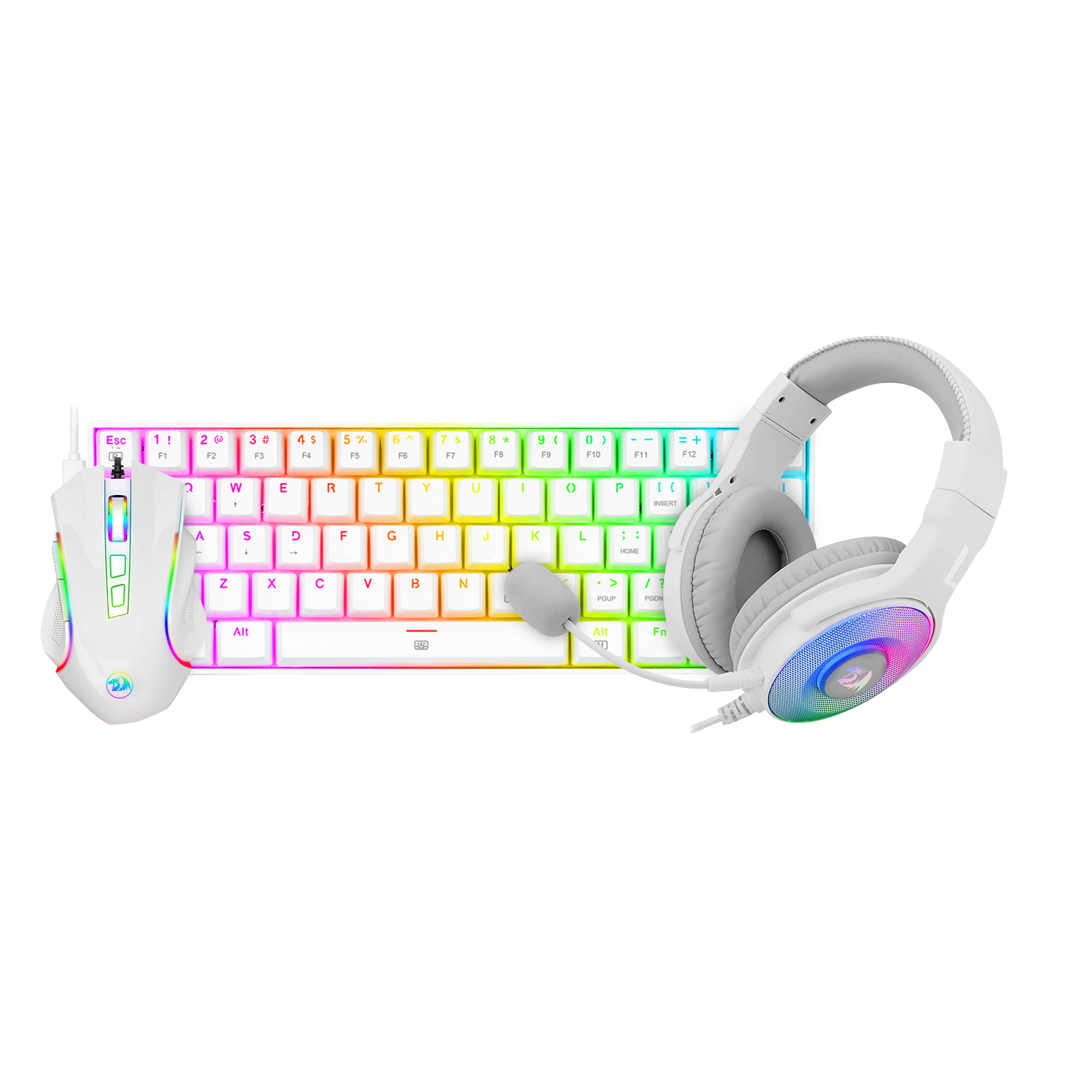 Combo 3 En 1 Redragon S129w Teclado Mouse Y Audifono White Red Switch