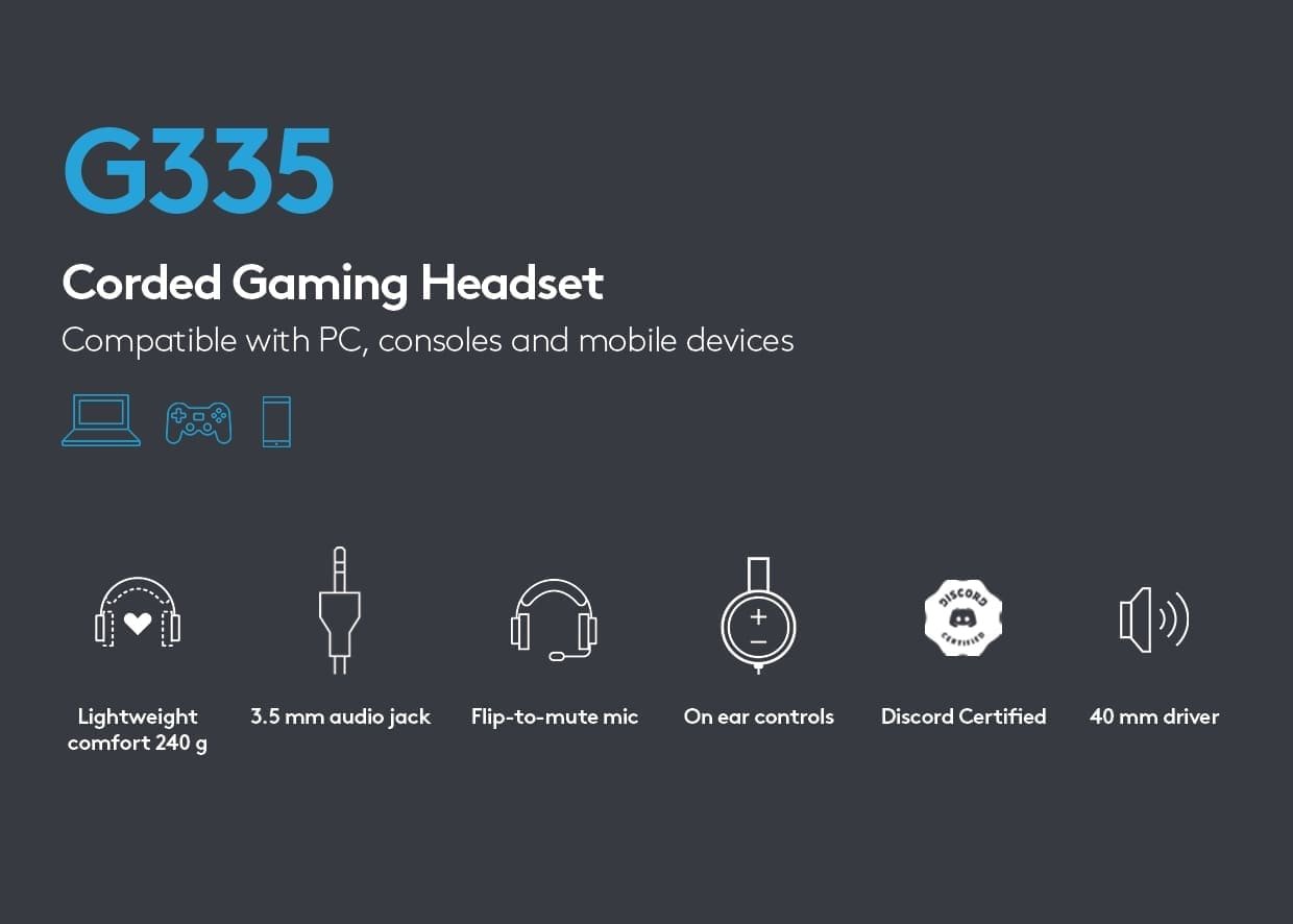 Audifonos Diadema Gaming Logitech G335 /Cable. - Imagen 3