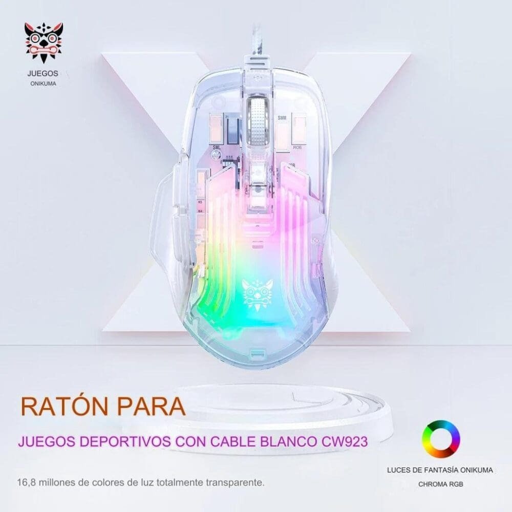 Mouse Onikuma Cw923 Transparente Rgb - Imagen 3
