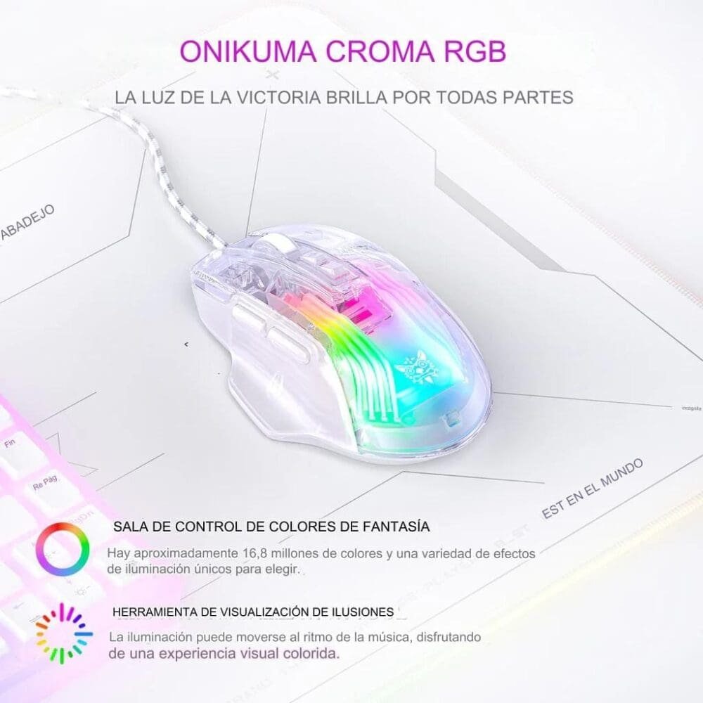 Mouse Onikuma Cw923 Transparente Rgb - Imagen 4