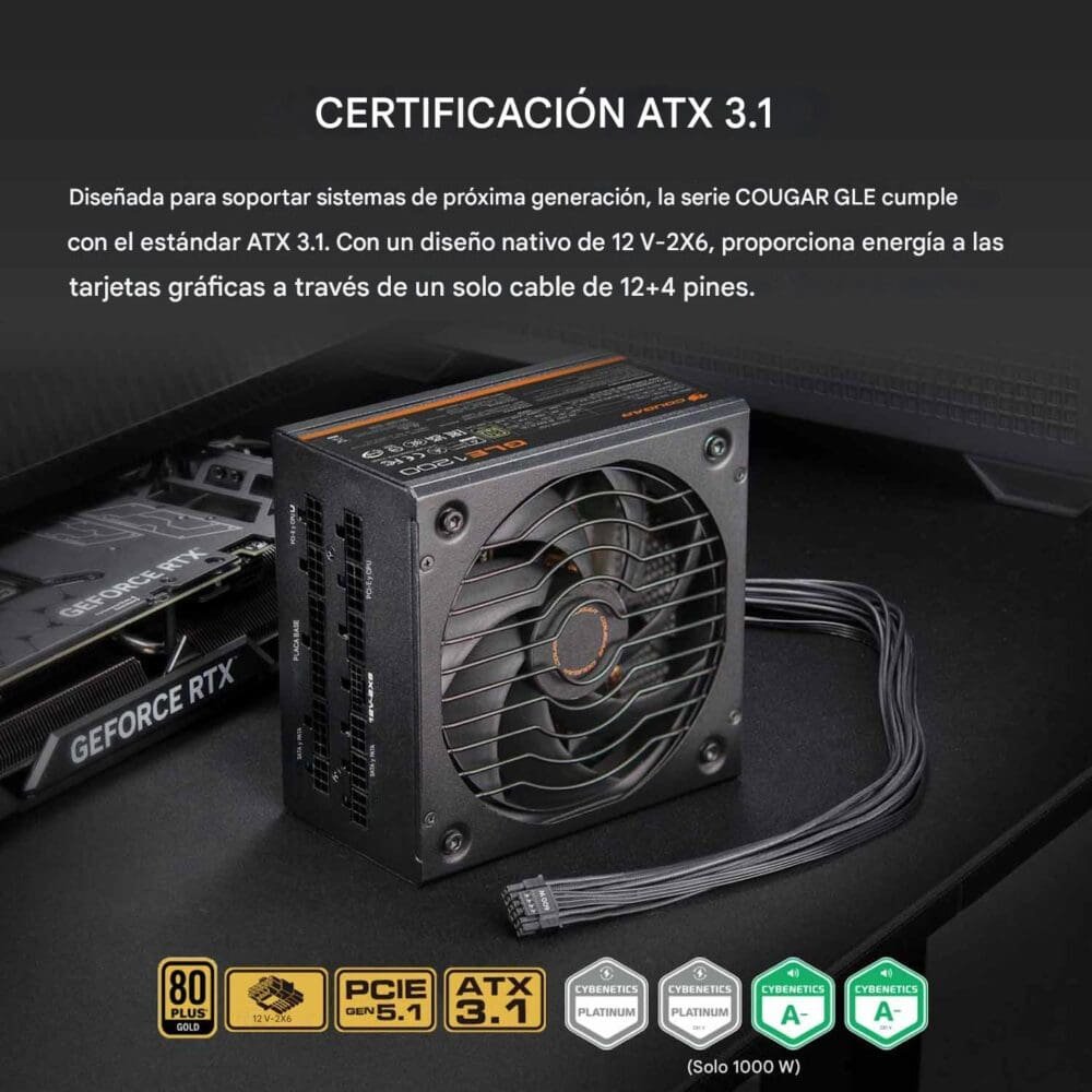 Fuente De Poder, Cougar 80+ Gold Gle Full Modular Atx3.1 Pcie5.1 - Imagen 2