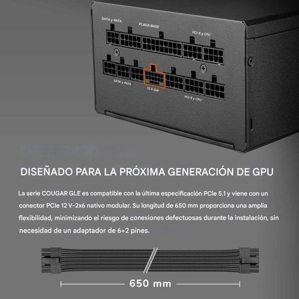 Fuente De Poder, Cougar 80+ Gold Gle Full Modular Atx3.1 Pcie5.1 - Imagen 3