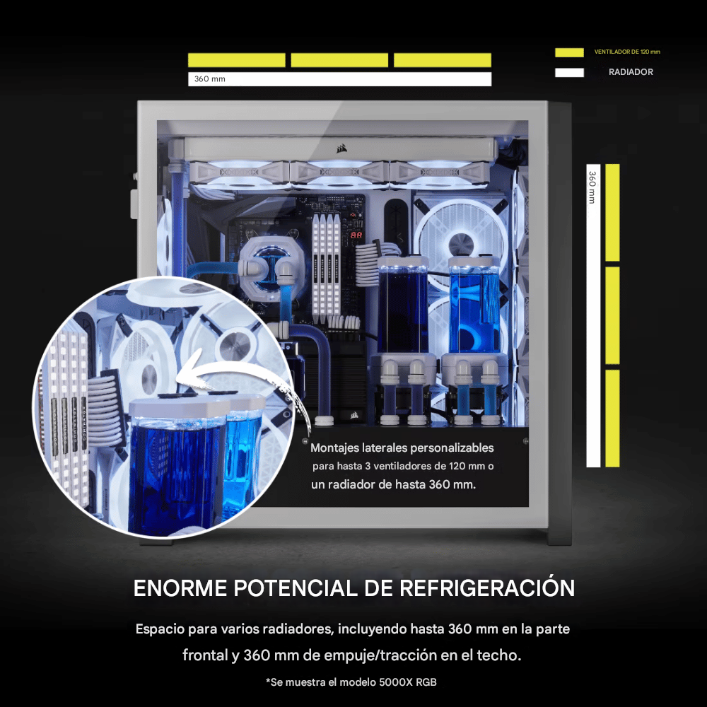 Chasis ATX semitorre iCUE 5000X RGB QL Edition — True White (5)