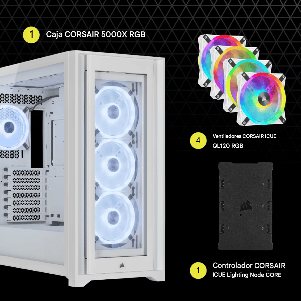 Chasis ATX semitorre iCUE 5000X RGB QL Edition — True White (7)