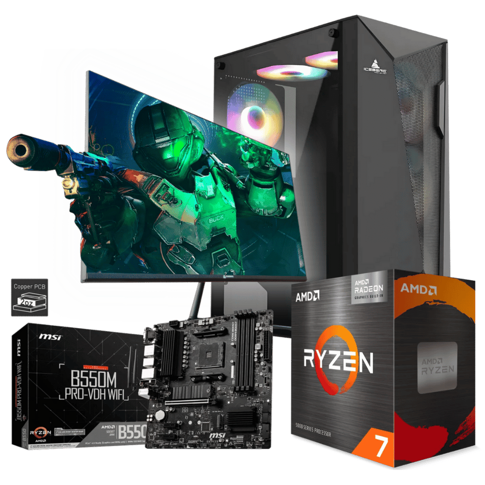 Equipo Master FDBB55W57GM116G: Ryzen 7 5700G+ 32GB+ SSD 1 TB+F.650W+Monitor 27"