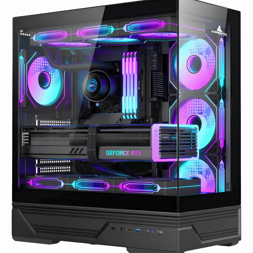 Gabinete Gamer Iceberg Crystal Gx Black 4 Ventiladores Argb Usb C Negro