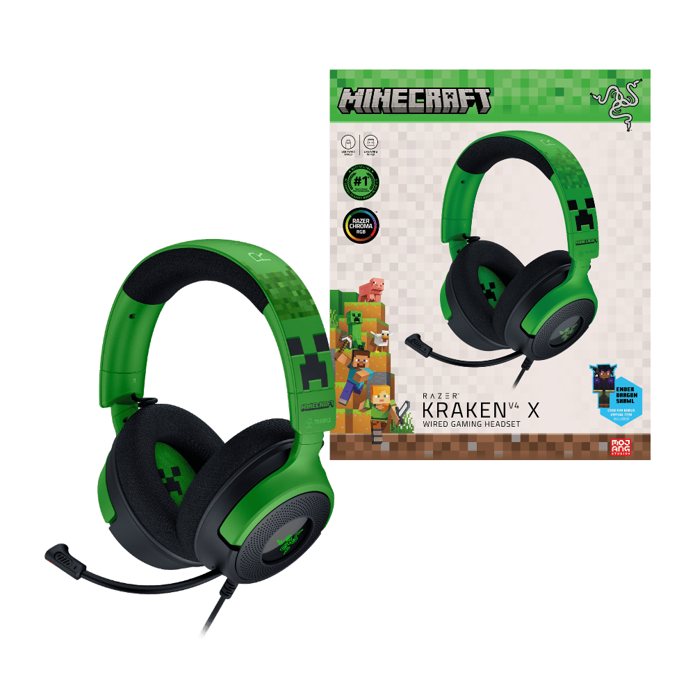 Razer Kraken V4 X Minecraft Edition Auriculares Gaming USB Verdes