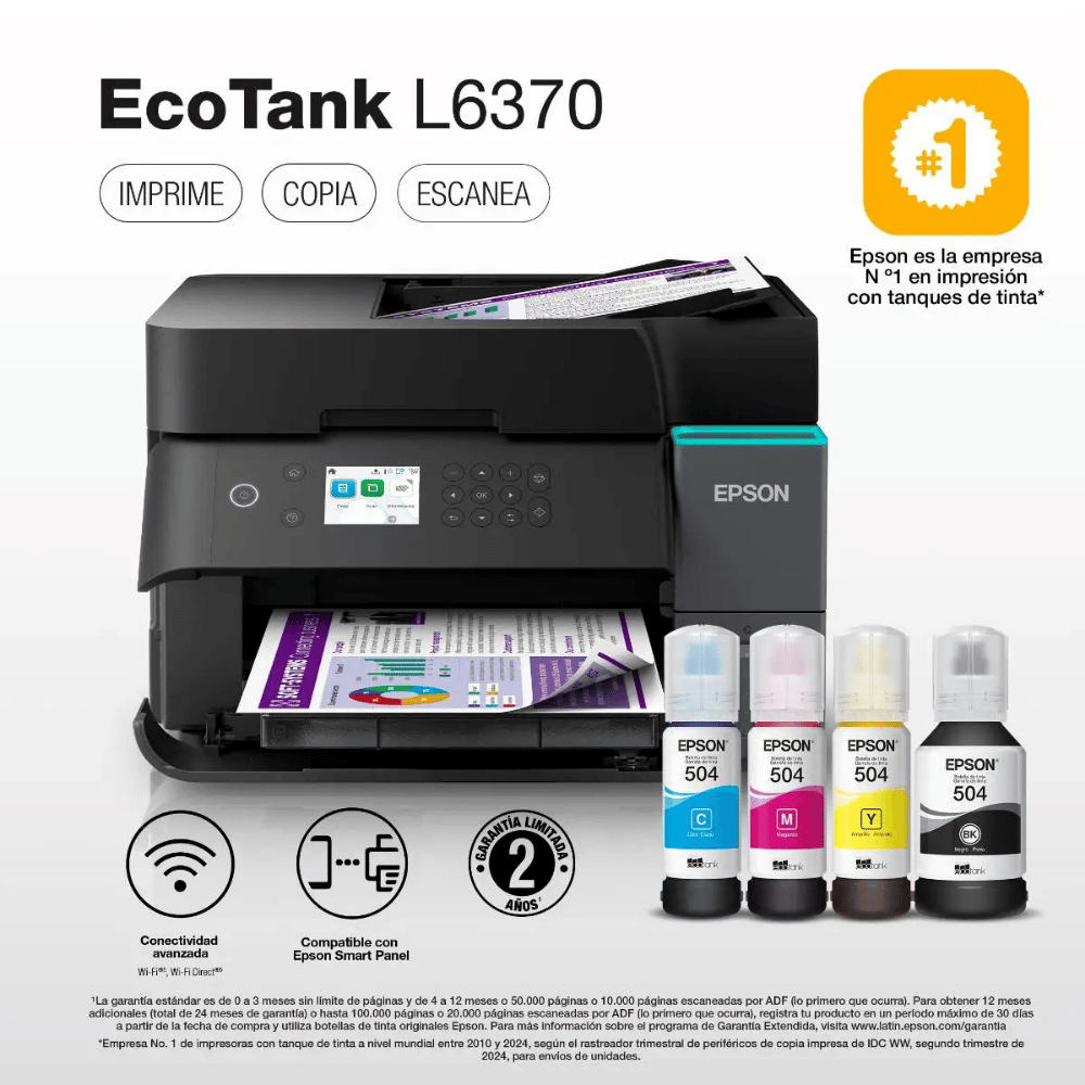Impresora Multifuncional EcoTank L6370 Duplex con WiFi - Imagen 2