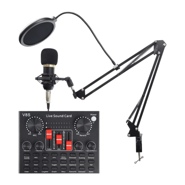 Kit Mic Pro Condensador + Tarjeta De Sonido V8k 11872