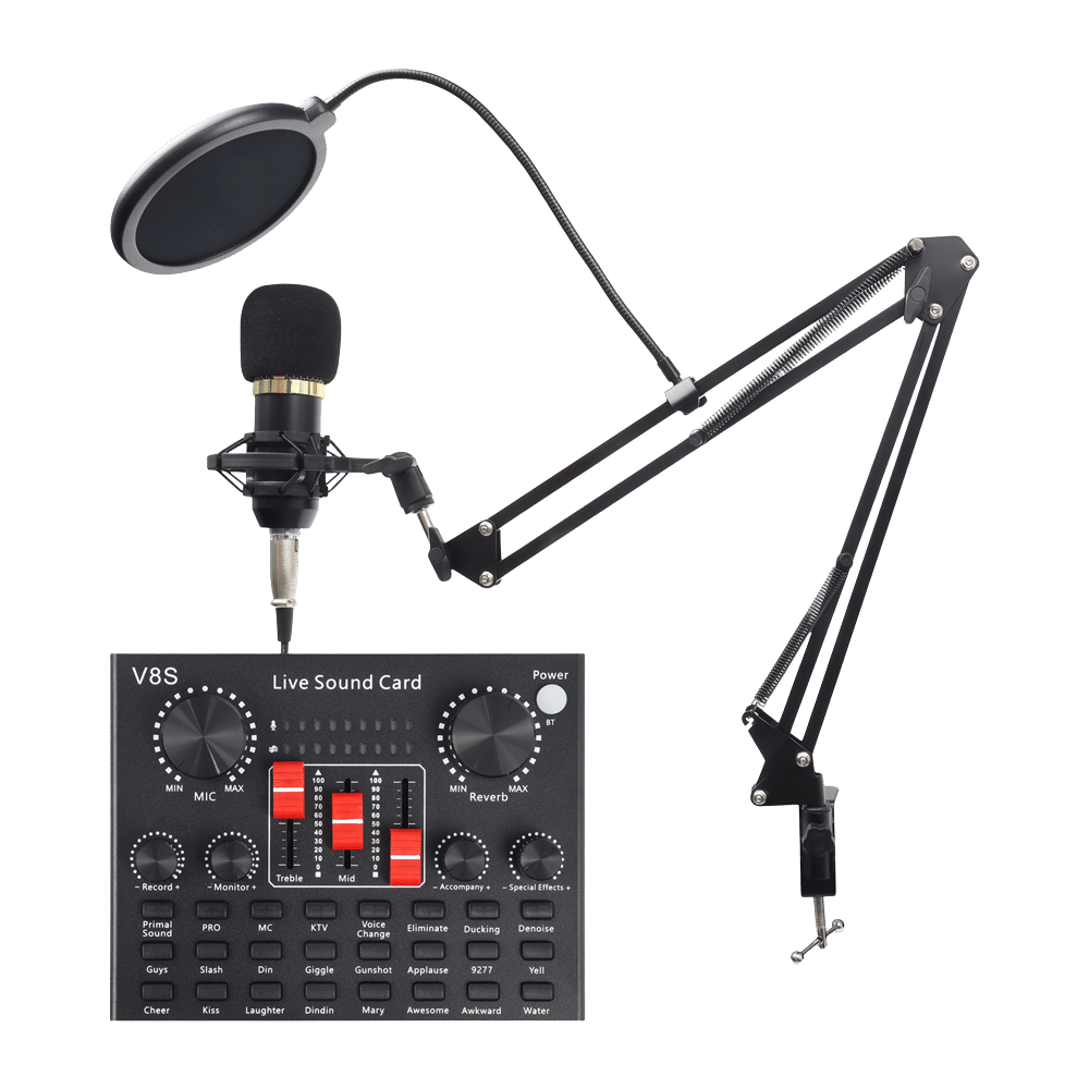 Kit Mic Pro Condensador + Tarjeta De Sonido V8k 11872 - Imagen 1